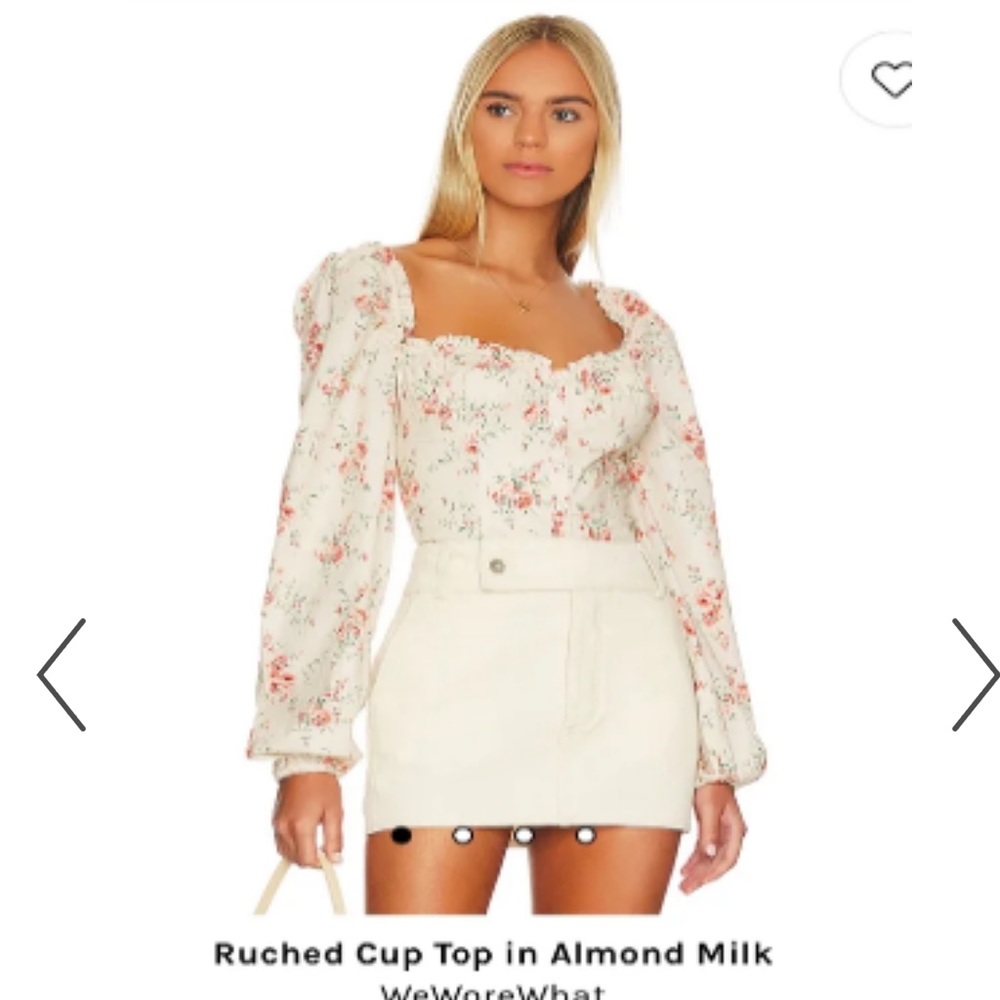NWT WeWoreWhat Ruched Cup Dainty Floral Top - Almond Milk Color Sz M